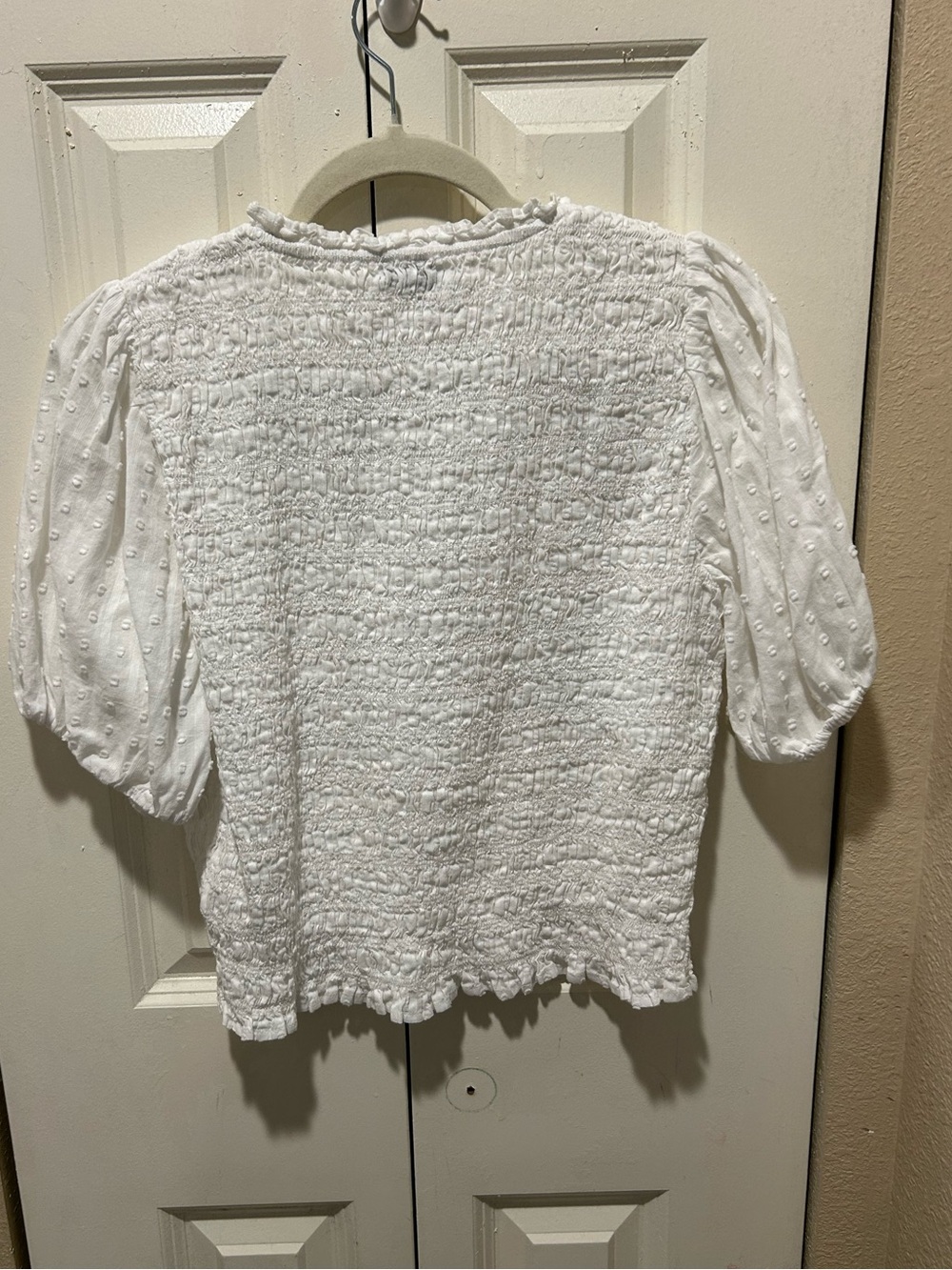 J.Crew Puff Sleeve Textured Voile Smocked Top White , Medium - Picture 3 of 7